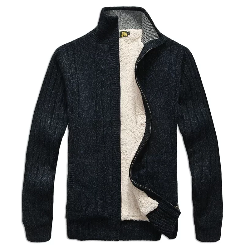 Men's Winter  Sweater Male Clothes Thick Fleece Casual Cardigan Knitted Sweater for Men Coat Warm 2021 - Image 2