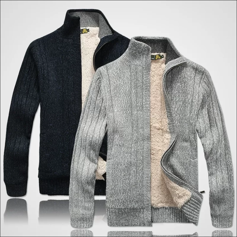 Men's Winter  Sweater Male Clothes Thick Fleece Casual Cardigan Knitted Sweater for Men Coat Warm 2021