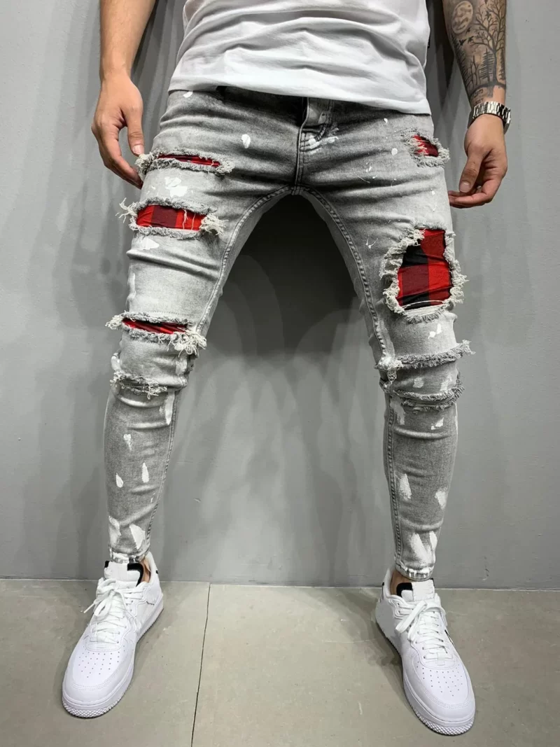 Fashion Street Style Ripped Skinny Jeans Men Vintage wash Solid Denim Trouser Mens Casual Slim fit pencil denim Pants hot sale - Image 7