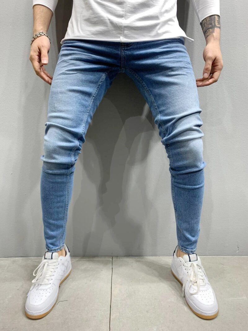 Fashion Street Style Ripped Skinny Jeans Men Vintage wash Solid Denim Trouser Mens Casual Slim fit pencil denim Pants hot sale - Image 8